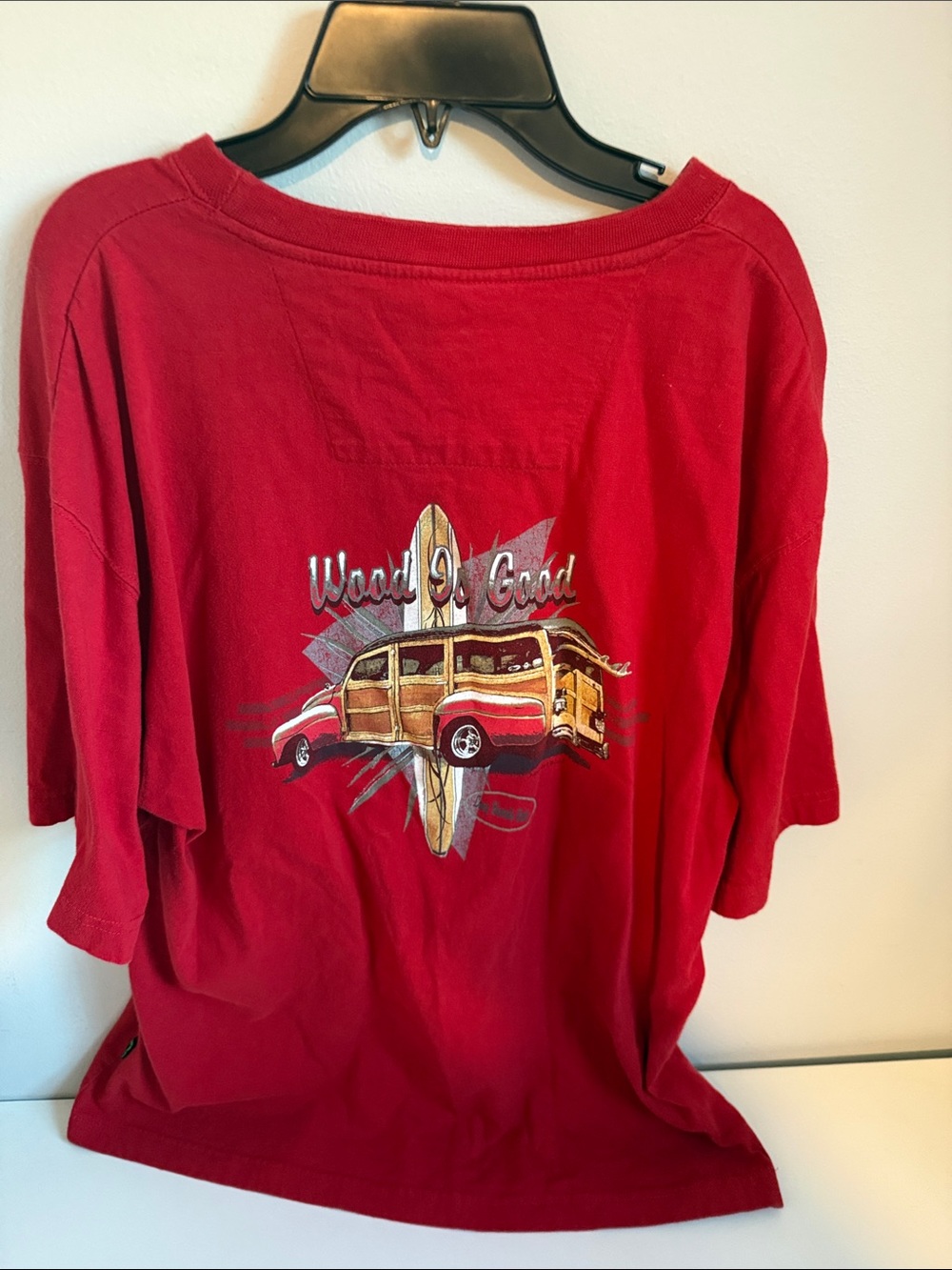 Newport Blue “Wood is Good” Red Graphic Surf Wagon Tee
